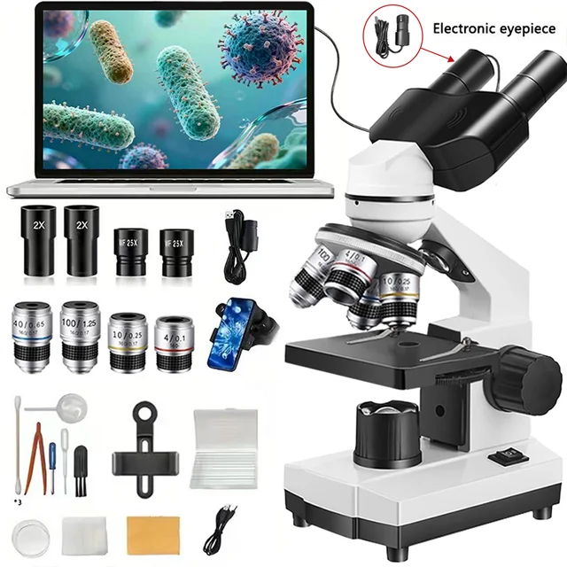 Binocular Microscope 40X-2500X | HD Laboratory Microscope Kit for Scientific Research, School Education & Home Use