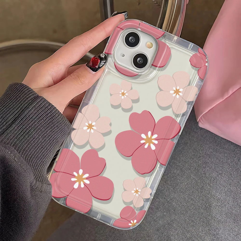 Pink Flower Shockproof Transparent Soft TPU Phone Case