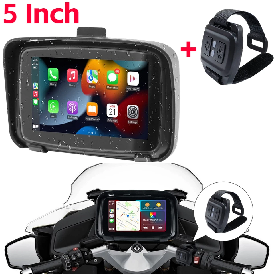 PARKVISION Motocicleta GPS inalámbrico Carplay/Android Auto pantalla  táctil, pantalla táctil IPS de 5 pulgadas, navegador de motocicleta  portátil