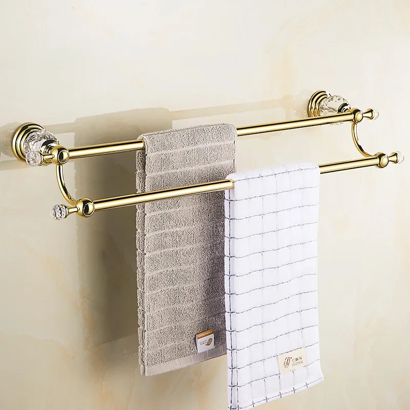 Luxury Crystal Bathroom Accessories Set Gold Polished Bath Hardware Set Wall Mounted Bathroom Products Basket Rack