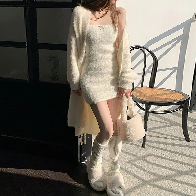 2024 Spring Korean two piece dress elegant Knitted suit mini dress ...