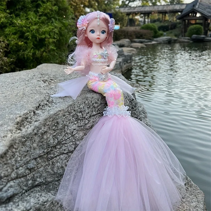 45cm Mermaid Doll Girl Toy Blue Eyed Children's Princess Doll Wedding Dress Christmas Halloween Thanksgiving Gift