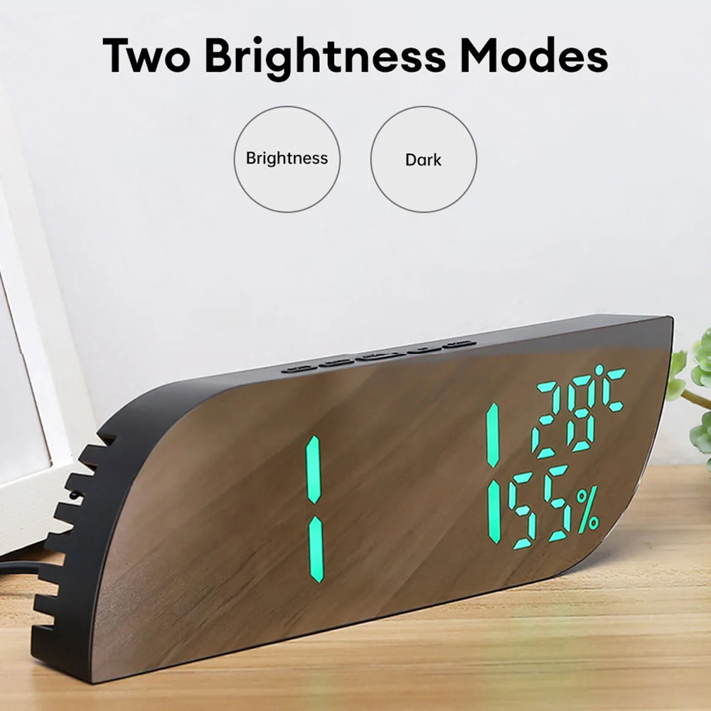 Digital Alarm Clock Temperature Humidity Date Mirror Clock Unlimited Snooze Table Clock 12/24H Night Mode Clock USB AAA Powered 3