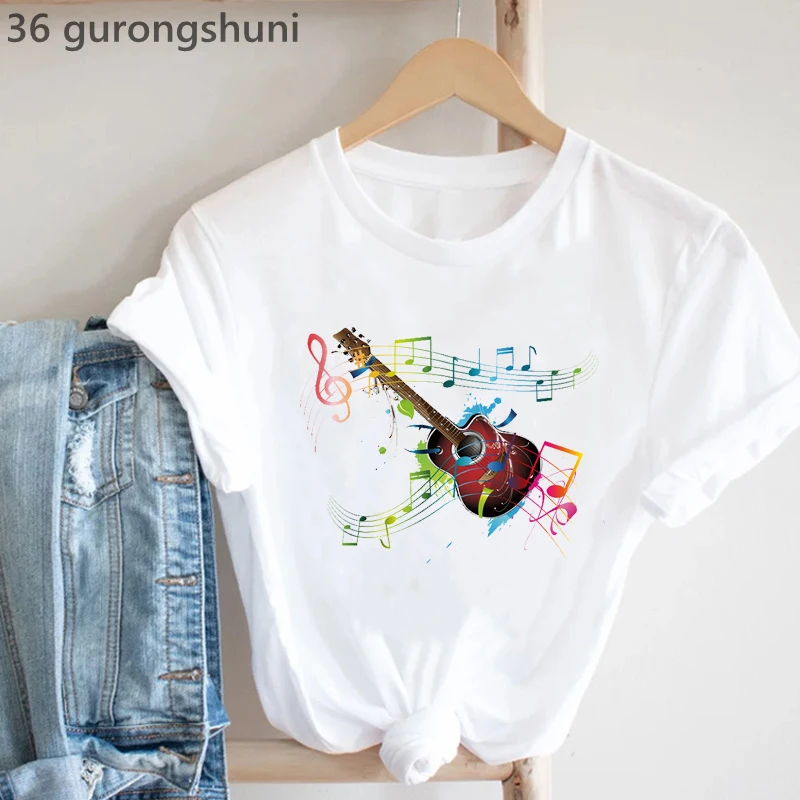 Regenbogen Musik Hinweis Drucken T-Shirt Frauen Kleidung Lustige Weiße T-shirt Femme Musik Liebhaber T-shirt Weibliche Harajuku Shirt Streetwear – Detail 11