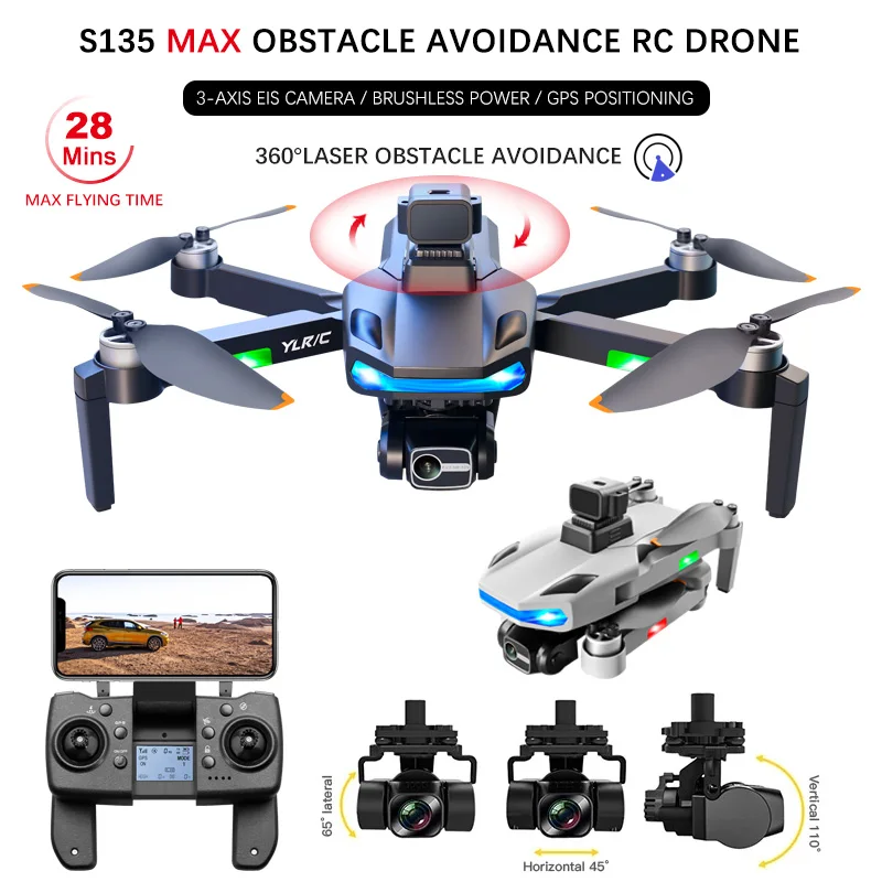 

NEW S135 Drone 8K Three-Axis PTZ Aerial Photography Four Axis Aircraft GPS Radar Obstacle Avoidance Brushless RC UAV