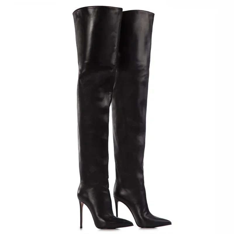 Women High Heel Boots Stiletto Over Knee Synthetic Leather Socks Slim Fit Sexy Fashion