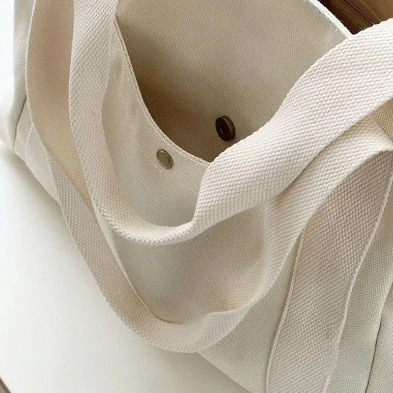 Canvas Commuter Women's Bag Large Capacity Multi Outer Pocket Zip Shoulder Bag Student Shopping Tote Bag