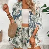 Two Piece Set For Women Outfits Open-front Cardigan Smock Flower Printed Beach Shorts Summer Suits Female Clothing Beachwear 5