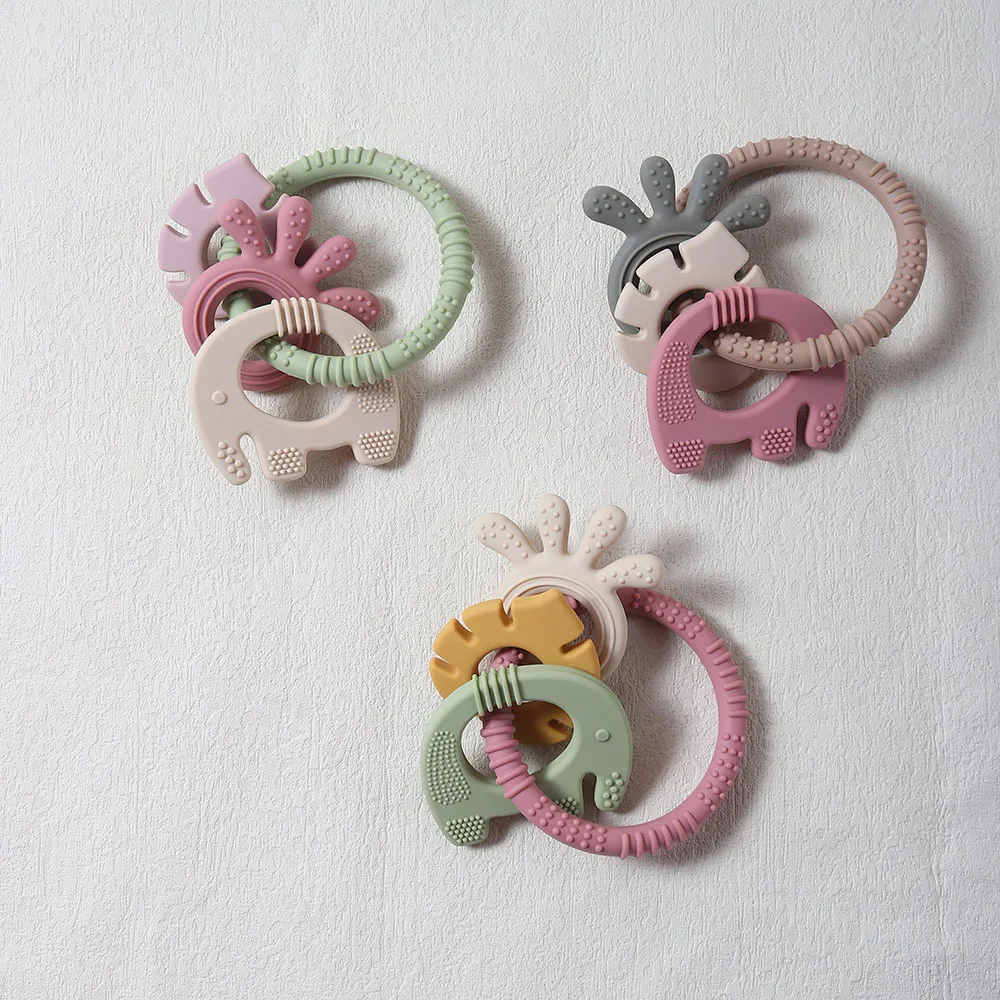 실리콘 Teether 선물 토끼 코끼리 모양의 귀여운 젖니가 남 반지 장난감 씹는 구슬 토끼 감각 감각 껌 구호 노리개