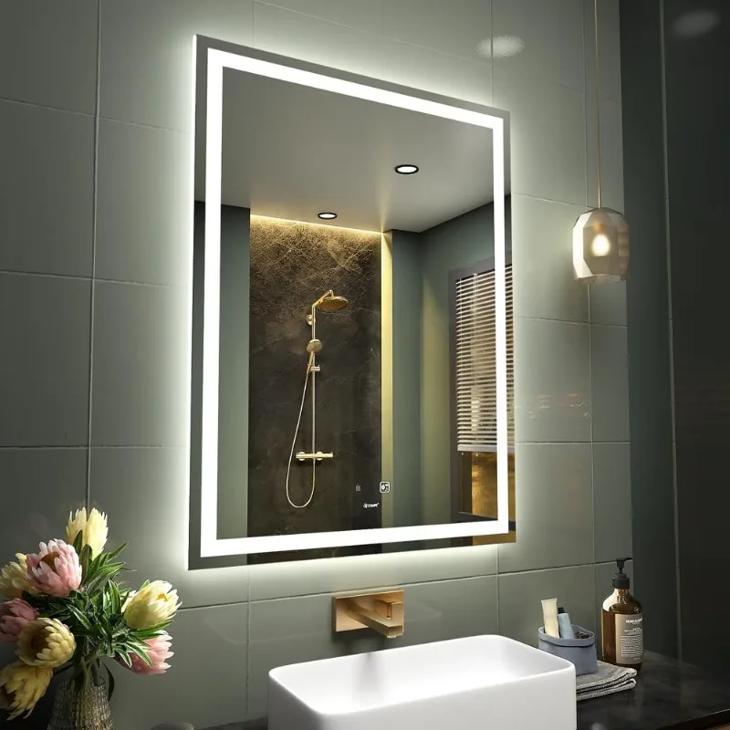LED Bathroom Mirror, Hand Wave Induction Vanity Mirror with Bluetooth, Illuminated Dimmable Anti Fog IP44