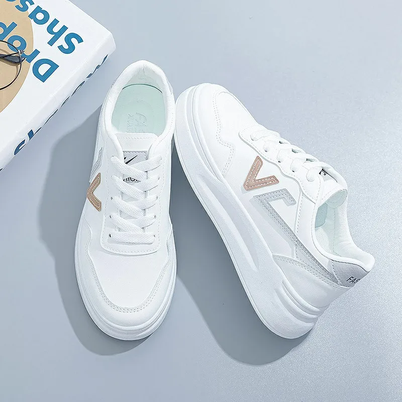 Fashion Women's Vulcanize Shoes New in Casual Classic Solid Color PU Leather Walking Trainers Woman Casual White Sneakers