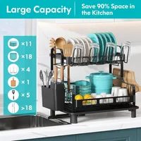 2 Tier Dish Drying Rack, Dish Racks for Kitchen Counter, Stainless Steel Dish Drainers with Cutlery Holder and Cup Rack 2