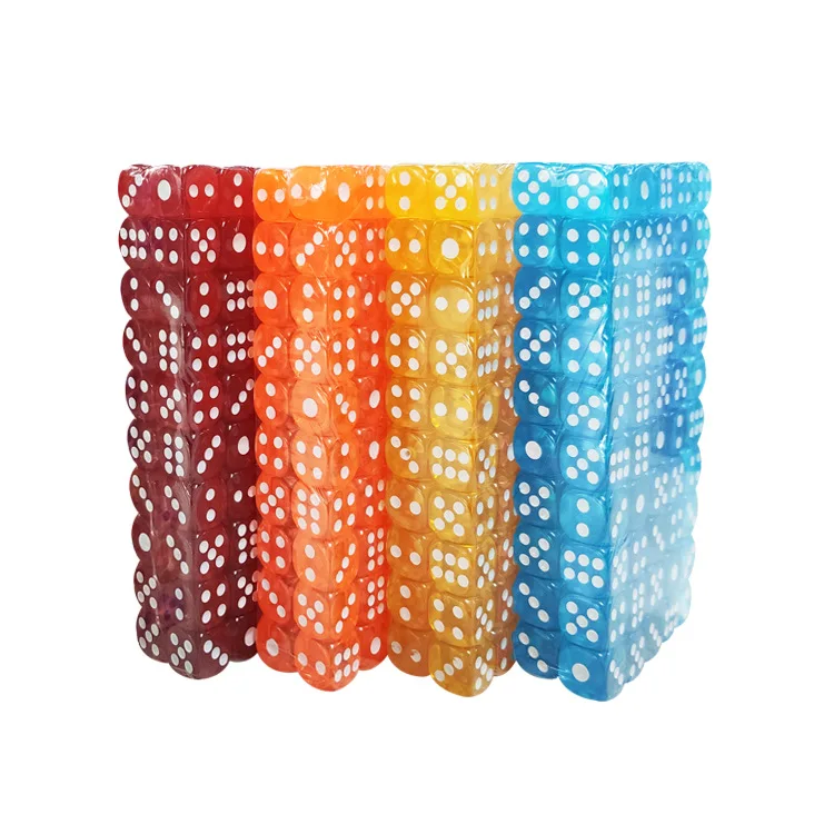 100PCS/Set D6 Dice 12mm 6 Sided Multicolor Transparent Color Acrylic Rounded Edges Dice For Table Board Game Drink Party DND