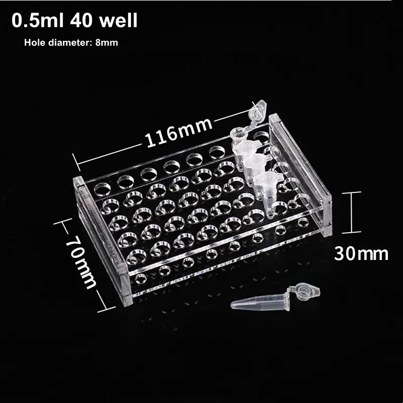 Plexiglass Rack For PCR Tube 0.2 0.5 ml Plexiglass Stand Up To 40 Tubes Transparent Centrifuge Tube Holder Diameter 4mm 6mm /1PK