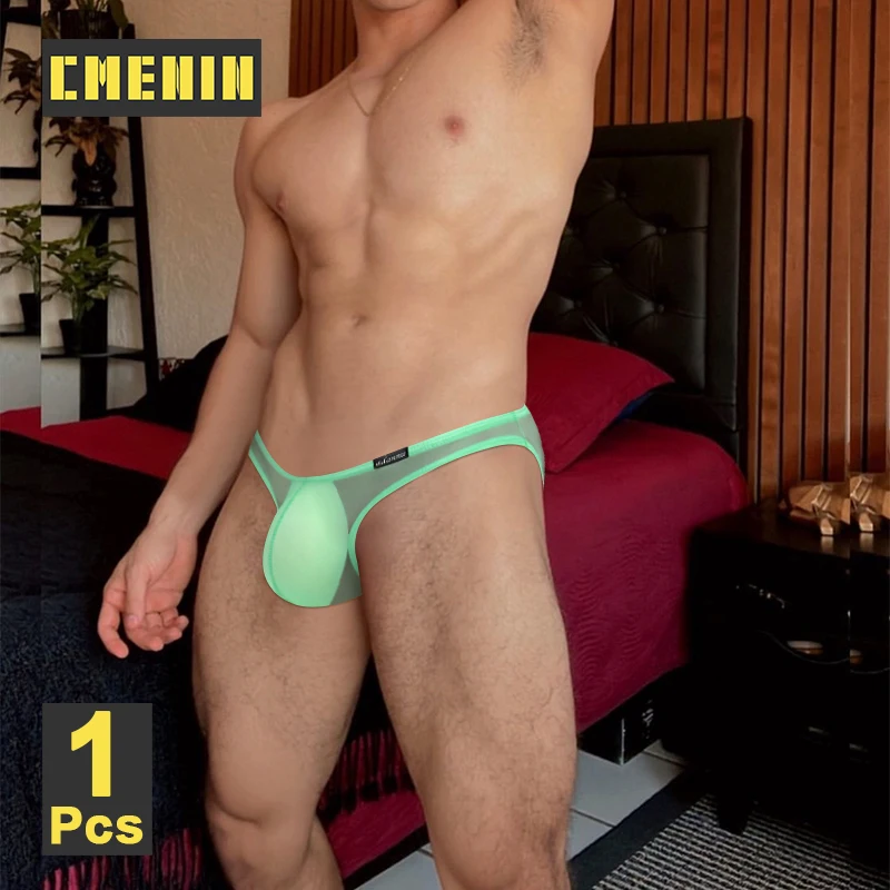 Men Transparent Mesh Slip Bikini Underwear Large Pouch U Raised Ultra-thin Briefs