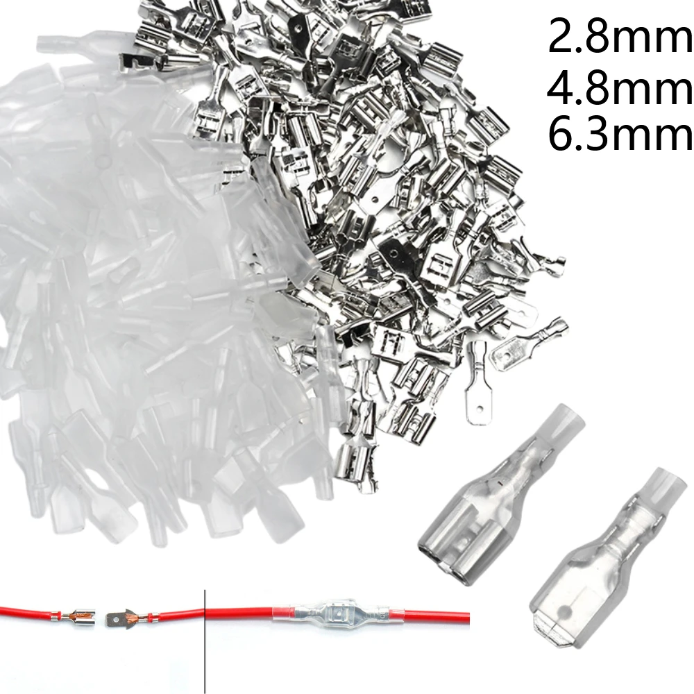 ชุดขั้วต่อสายไฟแบบหนีบเร็ว 200 ชิ้น ขนาด 2.8/4.8/6.3 มม. แบบตัวผู้และตัวเมีย พร้อมปลอกหุ้มฉนวน 1