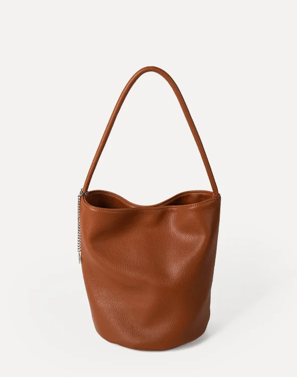 Shoulder Bucket Bag In Soft Leather Large Capacity Handbag_voghion.com