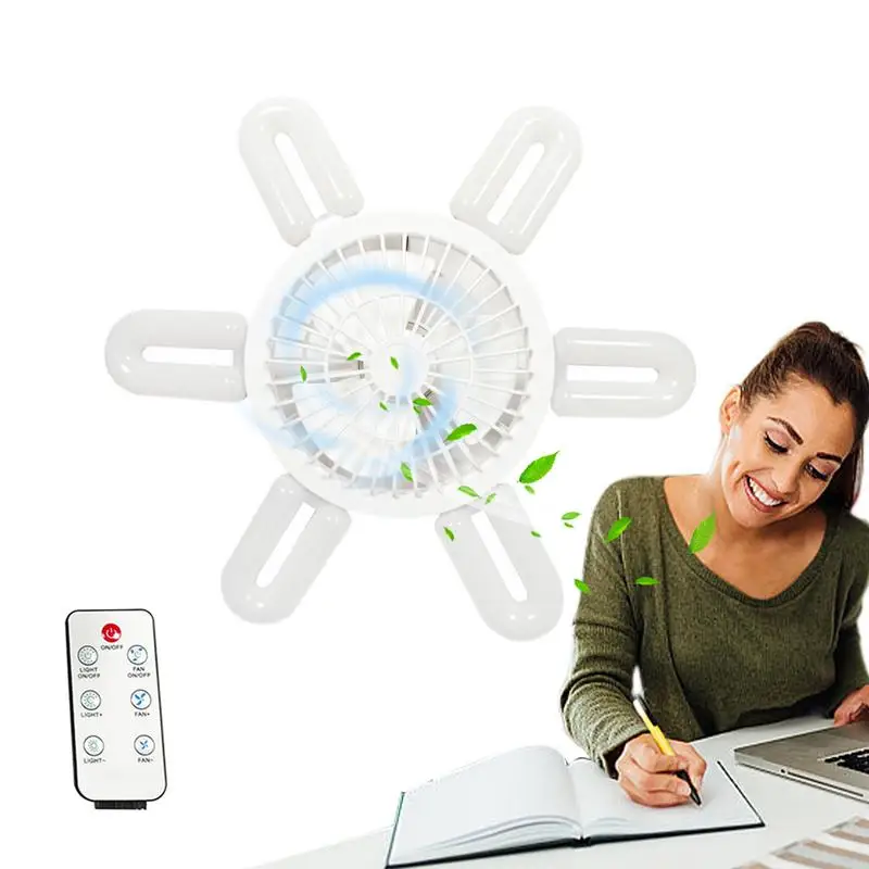 

Fan Light With Remote 2-in-1 Foldable Socket Fan Lights With Remote 4 Modes Light Bulb 6U 60W Quiet Operation For Coffee Shop