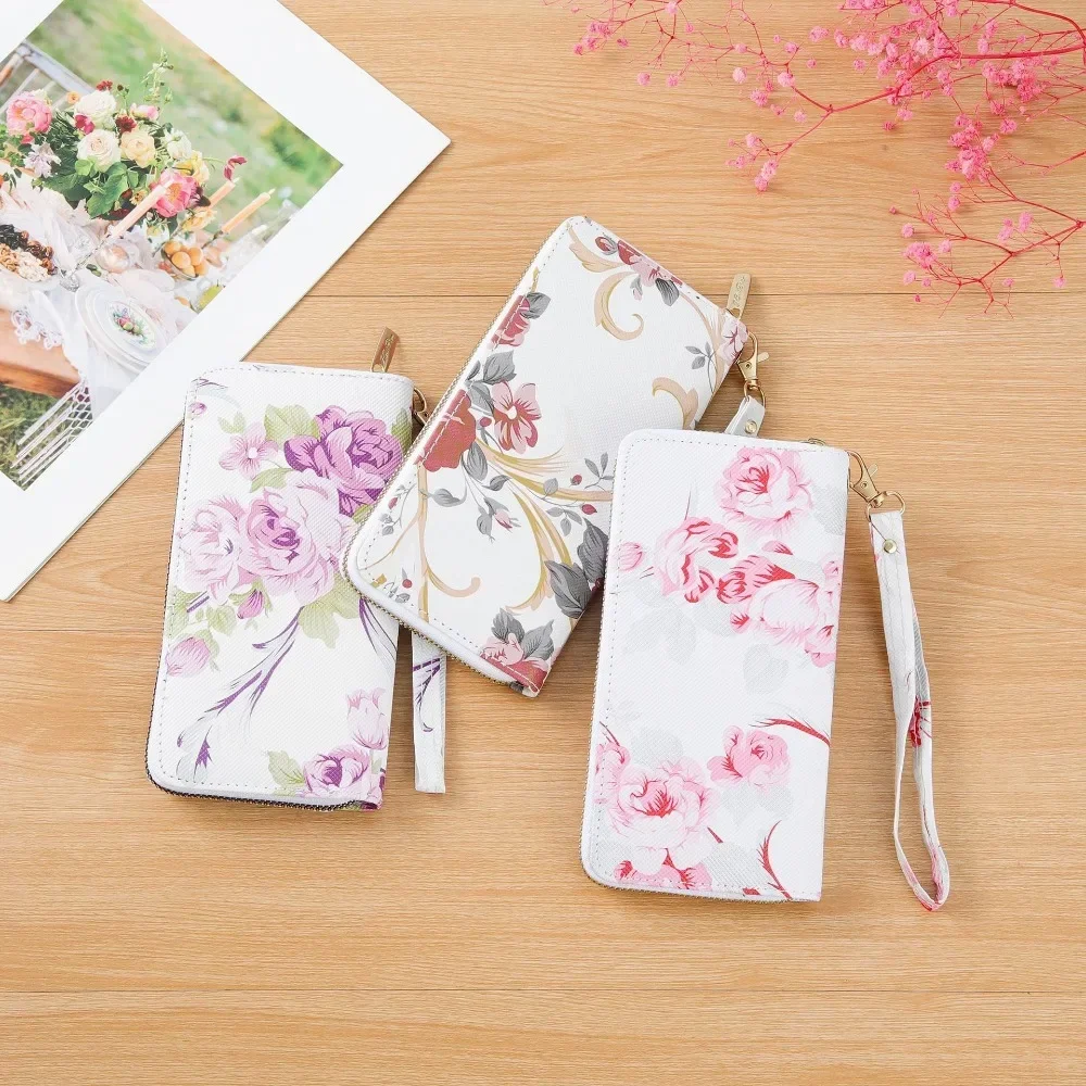 New Women's Rose Print Wallet Long Handbag Fashion Wild Zipper Clutch Bag Multi-card Wallet Purse Card Holder Cartera Money Bag