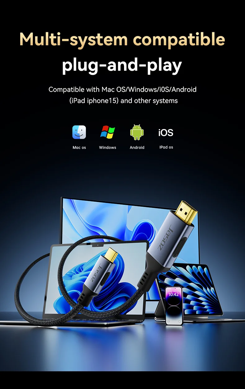 Jasoz typ c zu hdmi kabel adapter 4k 60hz für iphone 15 tv konverter macbook air ipad samsung pixel book xps usb c hdmi kabel – Detail 16