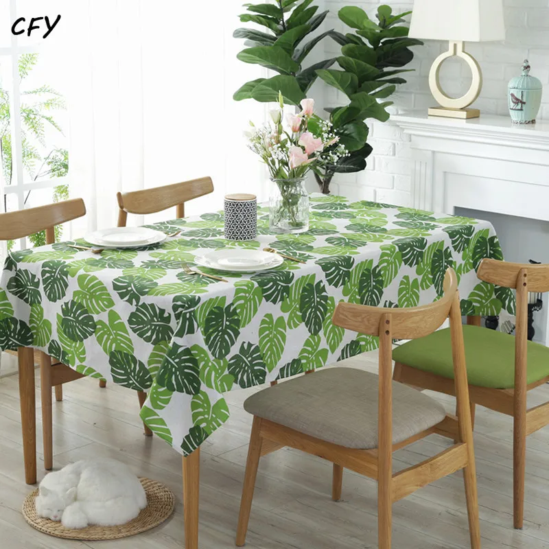 

Cotton Linen Nordic Green Plants Print Rectangular Table Cloth Kitchen Table Map Towel Tablecloth Table Wedding Decor