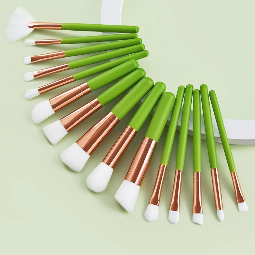 

SAIANTTH 15pcs Green Portable Makeup Brushes set samll fan pure white artificial wool foundation blush powder eyebrow eyeshadow