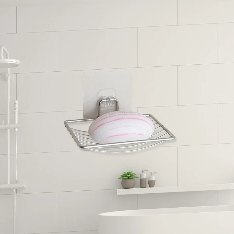 Stainless Steel Soap Holder Bathroom Wall-Mounted Self Adhesive Kitchen Spong Storage Rack