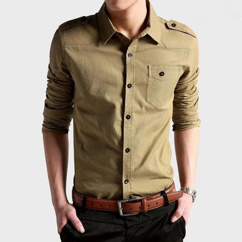 2024 New Spring and Autumn Men's Tooling Shirt Fashion Casual Pocket Shirt Men's Large Size Top Casual Pocket Top Solid Color
