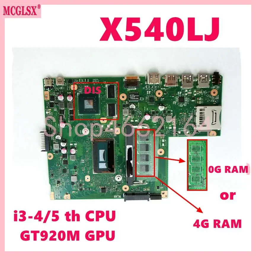 X540LJ  i3/i5/i7 CPU 0GB/4GB-RAM UMA / DIS Mainboard For ASUS X540L A540LA F540LA K540LA R540LA X540LJ Laptop Motherboard