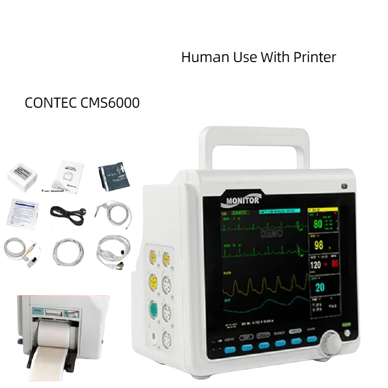 CONTEC CMS6000 Patient Monitor Human/Veterinary Portable 6 Parameter 8" Vital Sign ECG NIBP RESP SPO2 PR TEMP