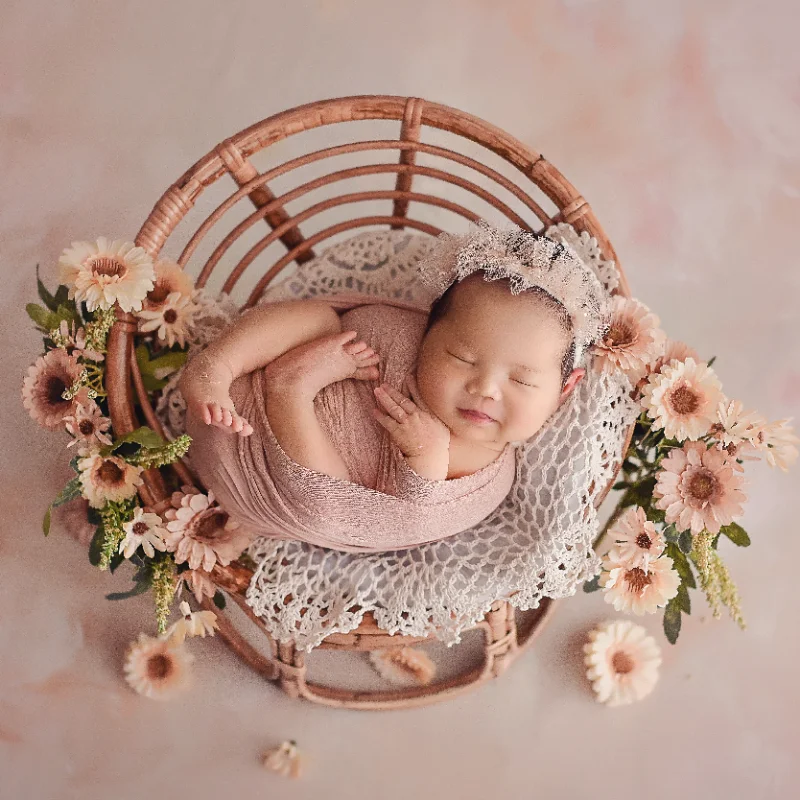 Dvotinst Newborn Photography Props Florals Vintage Rattan Posing Cribs Theme Set Fotografia Accessories Studio Shoot Photo Prop