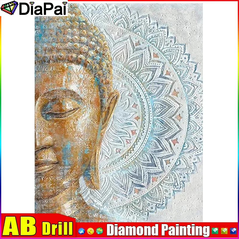 

Алмазная живопись DIAPAI AB, полноразмерная/круглая Алмазная вышивка «цветок Будды», вышивка крестиком, картина 5D Стразы