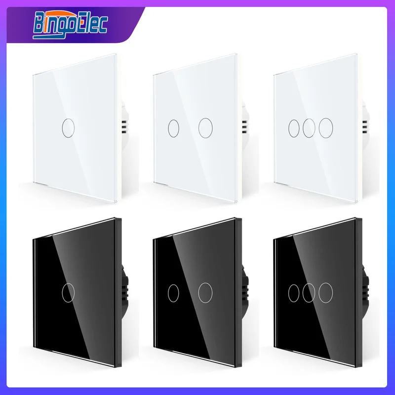 Bingoelec Interruptor de Luz da Lâmpada Parede Interruptor Toque da ue Led Painel Vidro Cristal 1gang2gnag Ac90250v Led Sensor Interruptores Interruttore