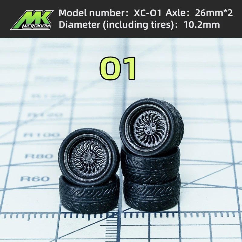 1/64 휠 핫 휠, ABS 및 고무 타이어, 자동차 모델 개조 휠, 금속 샤프트, 사출 성형 허브, 1:64, 10.2mm