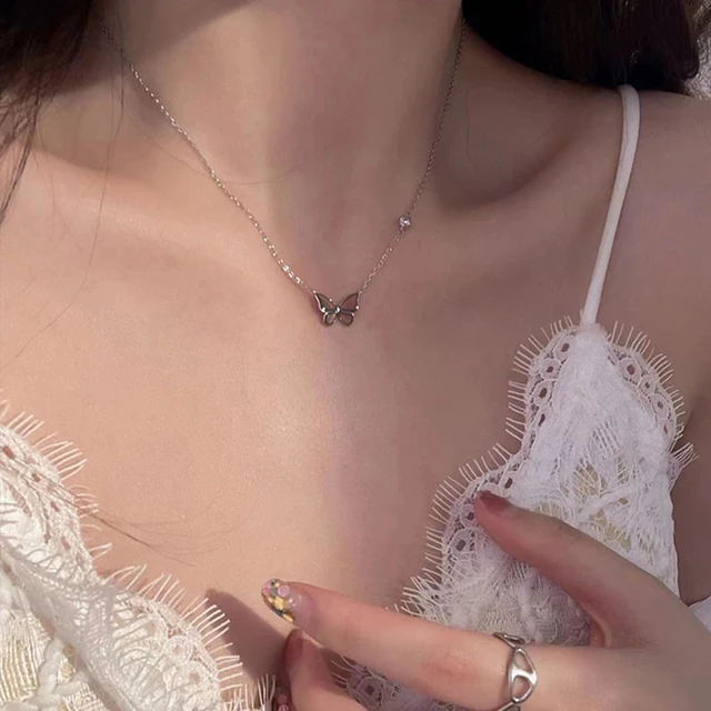 Mood Necklaces Butterfly Pendant Necklace Temperature Control Color Change Necklace Stainless Steel Chain Jewellery Women 4