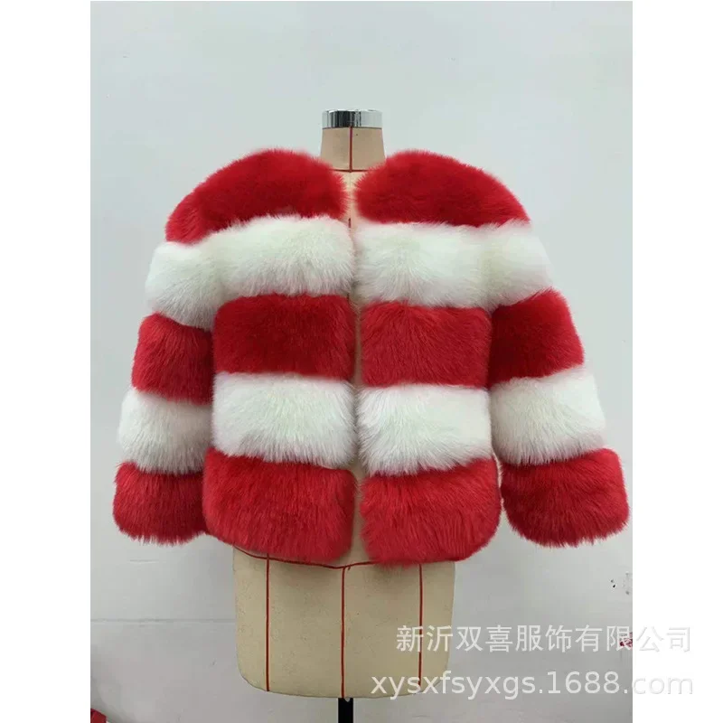 Coat Women's Contrast Autumn and Winter New Fur Spliced Fox Hair Thickened Warm Fur Coat