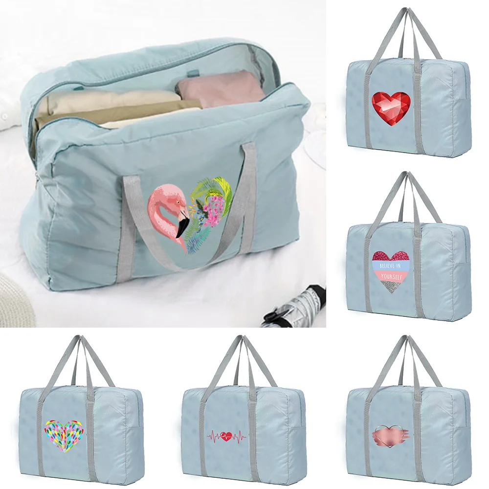 

Unisex Travel Bags Organizers Large Capacity Weekend Bag Love Pattern Foldable Clothes Storage Carry on Handbags