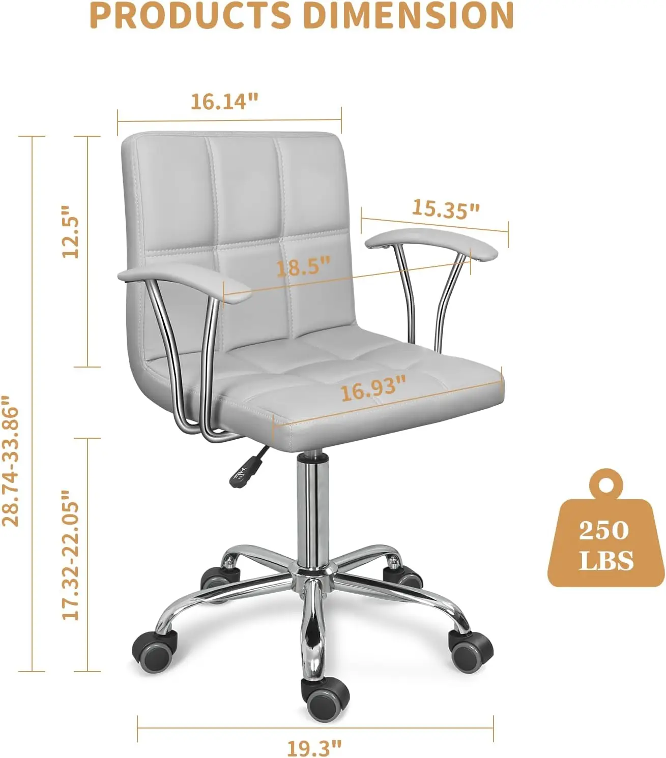 Home Office Desk Chair With Armrest And Wheels, Modern Pu Leather Mid-Back Office Task Chair, Height Adjustable Swivel Computer 3