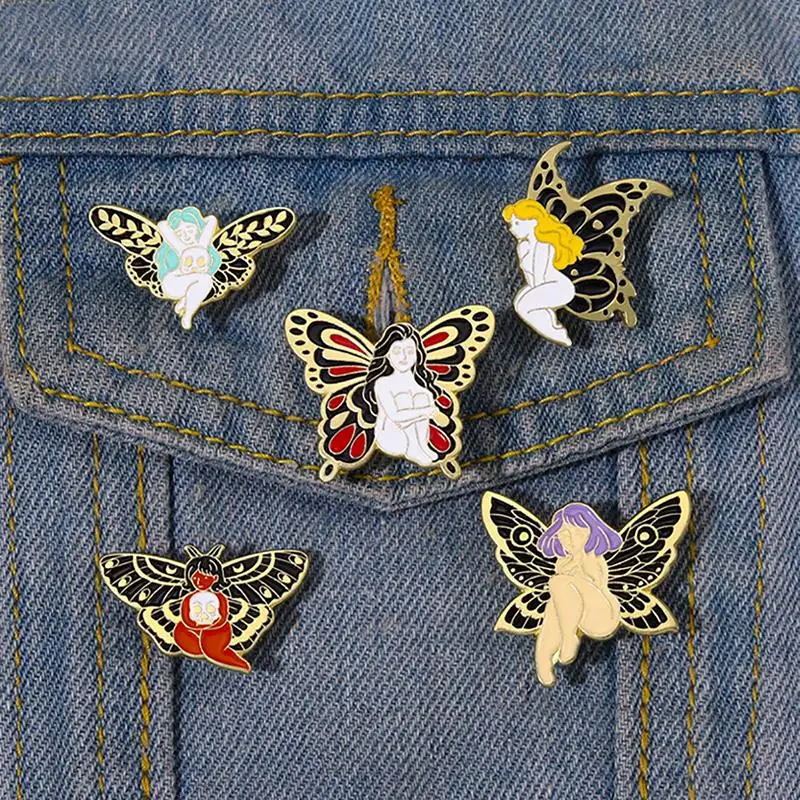 

Butterfly Fairy Enamel Pins Custom Black Moth Girls Brooches Lapel Badges Animal Insect Jewelry Gift for Kids Friends