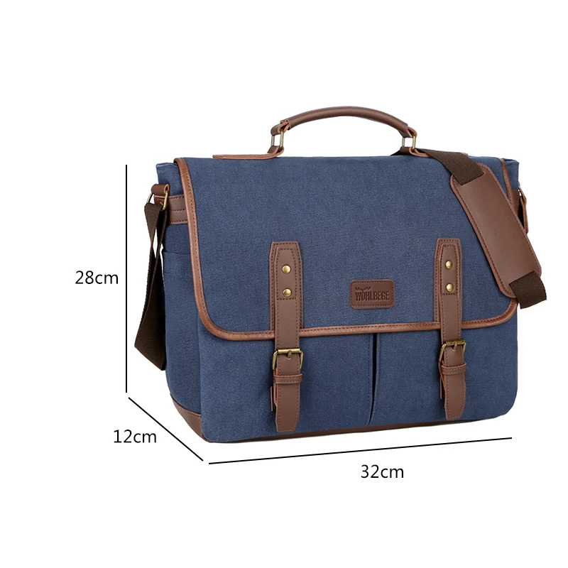 Mens Messenger Bag 14 Inch Vintage Canvas Briefcase Large Satchel Shoulder Bag Rugged Computer Laptop Bag