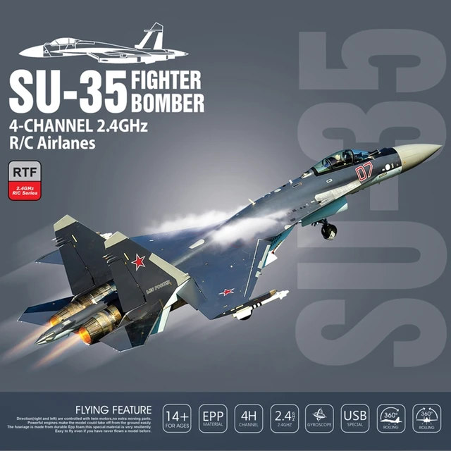 R/C Aircraft SU-35 Stunt Plane Flip Fighter Bombers Glider Easy Flyers Remote Control Toy for Kids Boy Adult 1