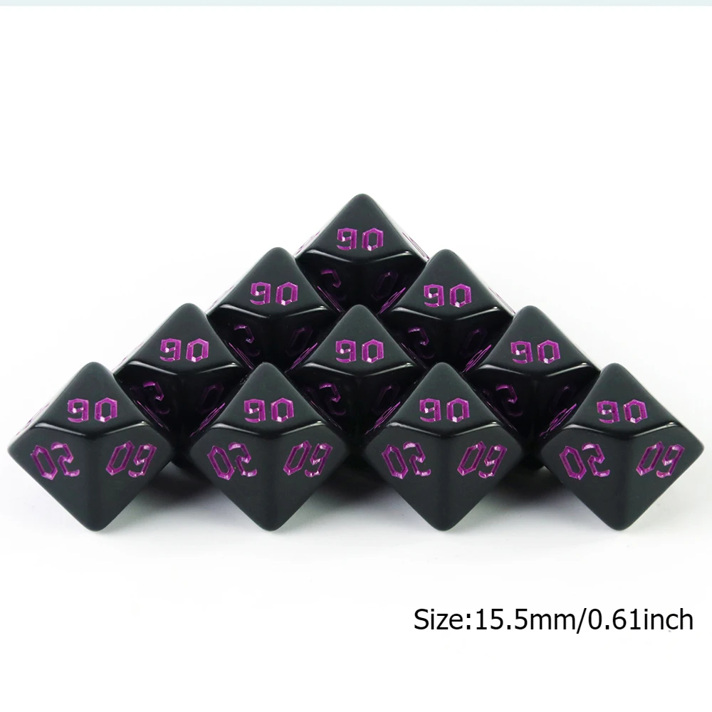 10pcs D00 Dice Black Polyhedral Digital Dice for D&D Games DND RPG 10 Sided