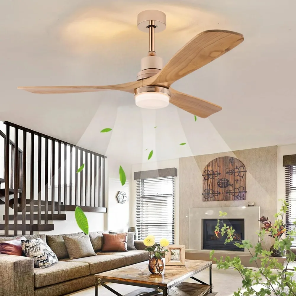 

52 Inch Wood Ceiling Fan with 3 Blade Remote Control Indoor Vintage for Patio Living Room Bedroom Office Ceiling Fan with Light