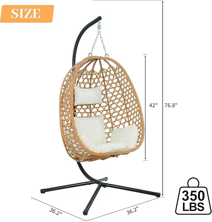 Hanging Egg Chair with Cushions Comfortable Chair with Stand for Patio Stylish and Relaxing 350LBS Capacity Indoor Outdoor Beige