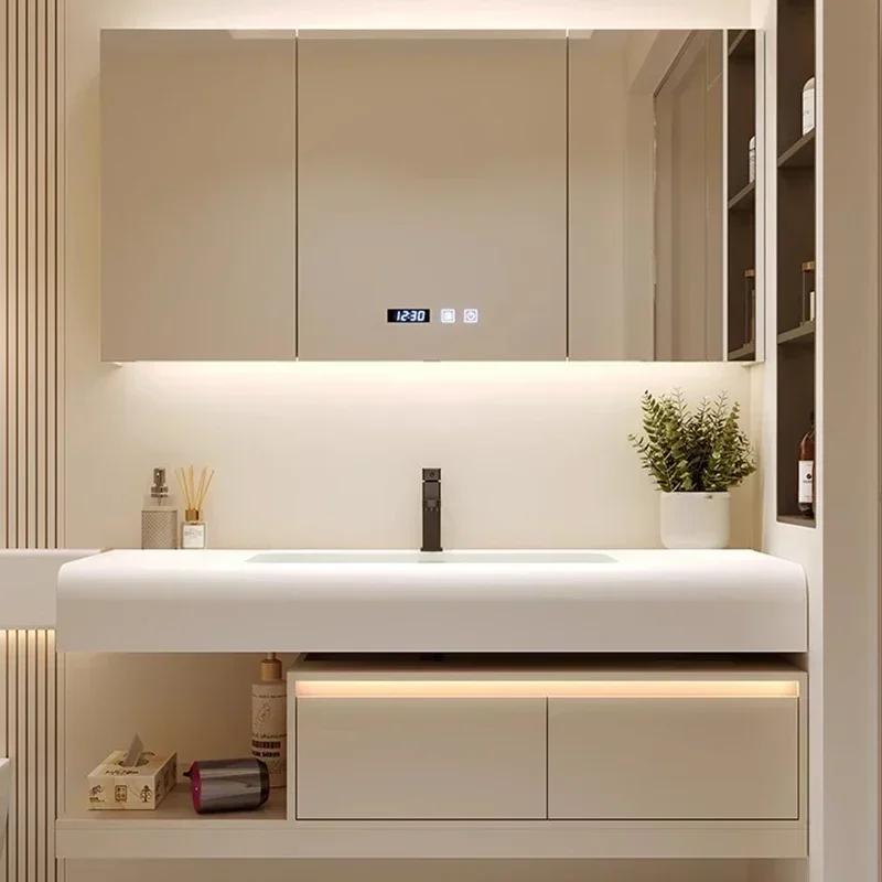 Luxury Cream Style Bathroom Cabinets Wall-mounted Fog Removal Storage Smart Mirror Cabinets Fashion Furniture