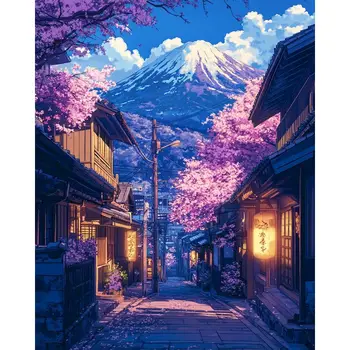 RUOPOTY Pittura moderna con numeri su tela Paesaggio Casa di montagna Disegno Pennarelli con numeri Decorazione della casa 1