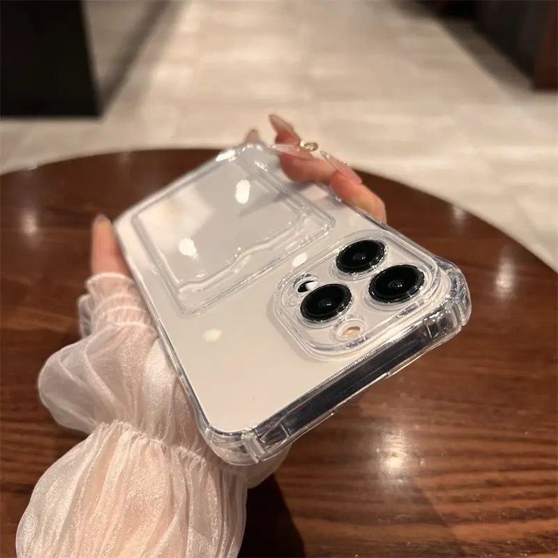 Clear Shockproof Silicone Phone Case with Card Slot Holder