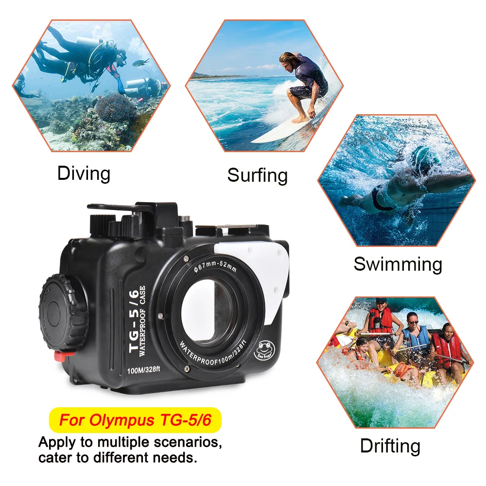 Seafrogs100Meter Aluminum Alloy Waterproof Camera Housing Case 67mm 52mm Interface Thread Underwater Strobe For Olympus TG5/TG6