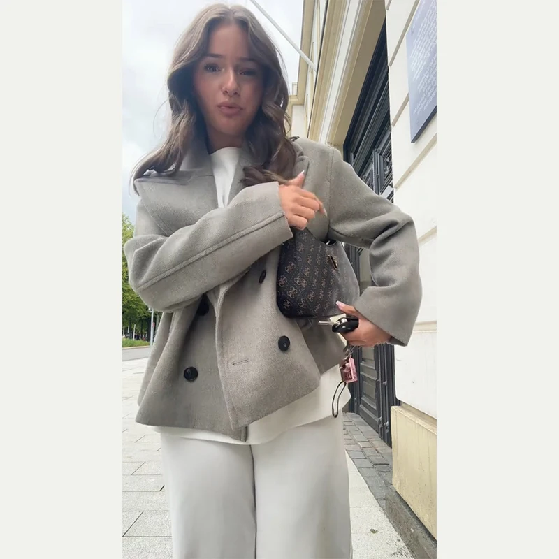 Elegant Women's Short Woolen Coats Loose Lapel Double Breasted Full Sleeve Female Jacket 2026 Autumn Lady Solid Warm Outwear 15 S9e0711737b5f4f5bb09db3077c18d6d6V