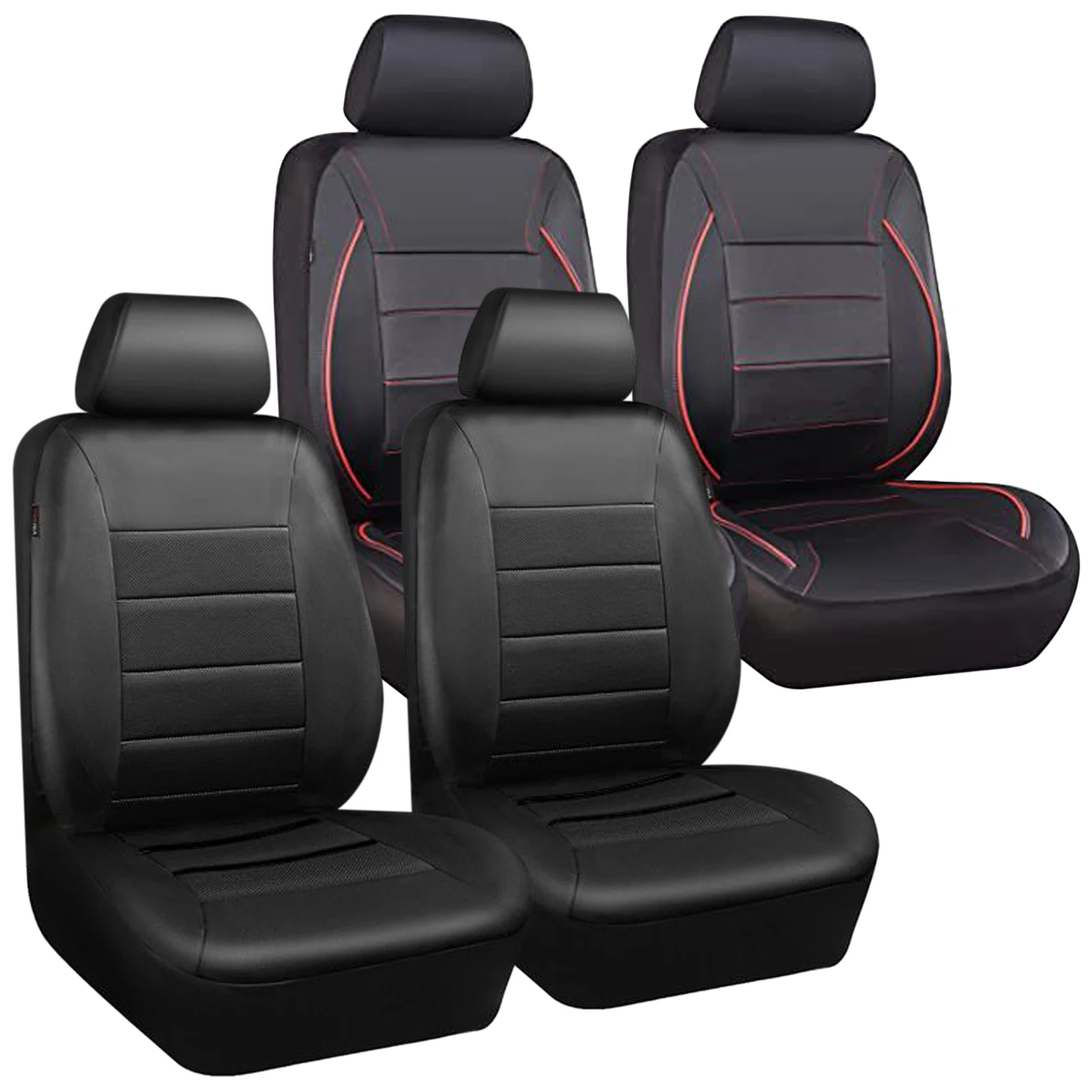 Universal Car Seat Covers, 9PCS PU Leather Front and Rear Seat Protectors, Full Set Auto Seat Covers, Front Seats Airbag Compati